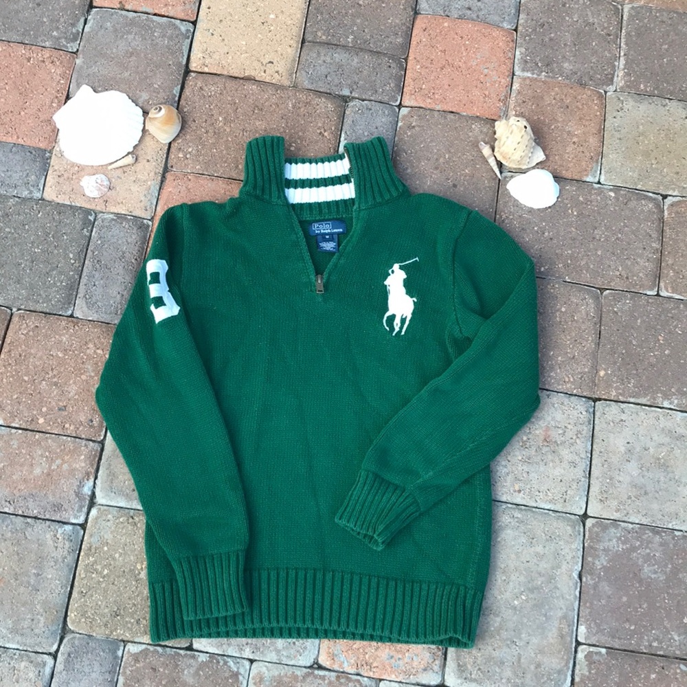 RALPH LAUREN kids size M sweater! Green and white!